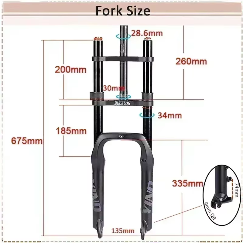 BUCKLOS – fourche avant à Suspension simple ou Double pour vélo Fat Bike, 20x4.0mm, frein à disque 9