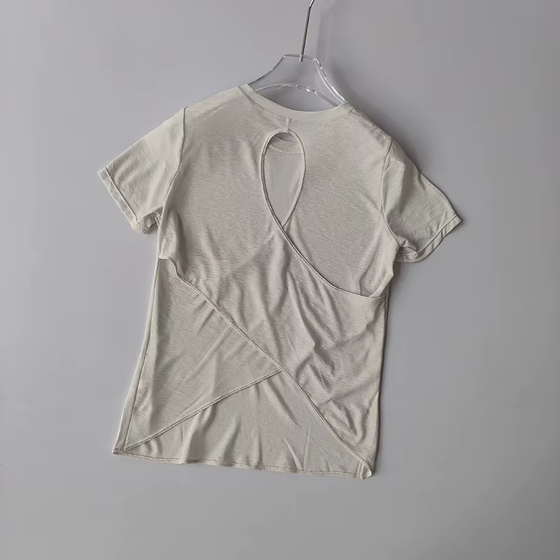 Vêtements de Yoga pour femmes, chemisier à manches courtes, croix creuse, maille fine, beau dos, che