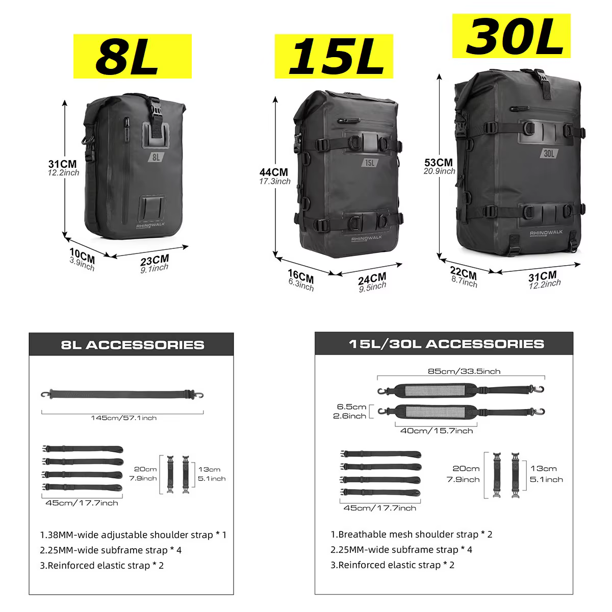 Bal inowalk-Sac de Voyage Latéral Étanche pour Moto, Sacoche de Selle de Moteur, 30l