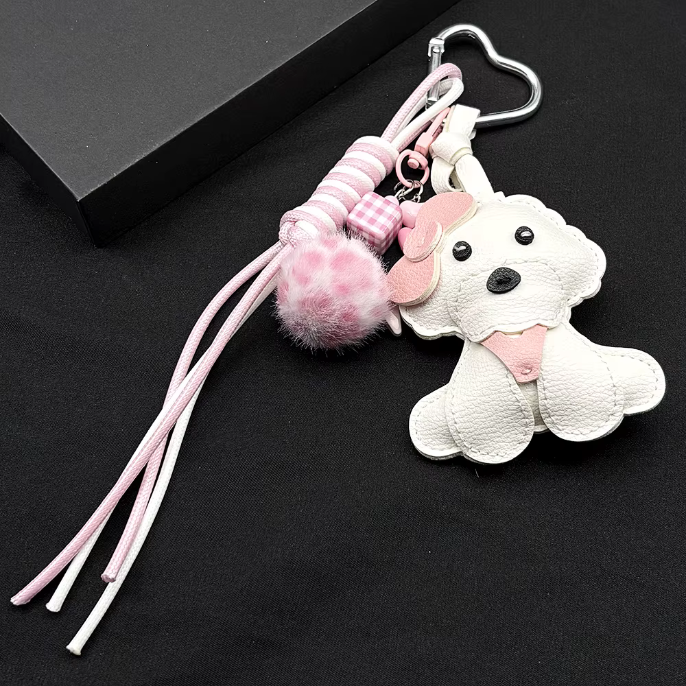 Sac à dos pour chien rose kawaii, accessoire, pompon, cuir PU, corde en nylon, boule de fourrure, sa