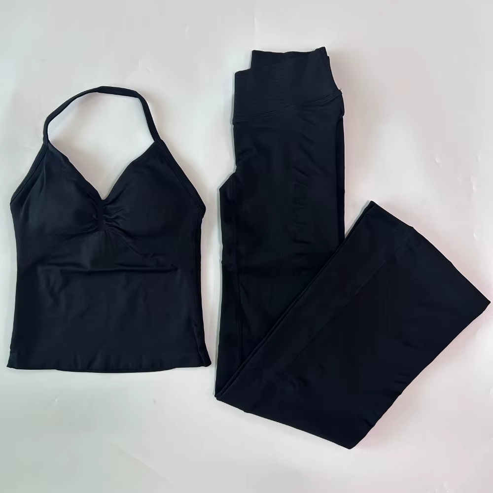 Ensembles de sport deux pièces pour femmes : débardeurs et leggings évasés, tenues de fitness, ensem