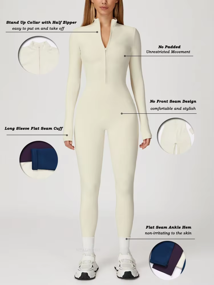Combinaison de sport pour femme VITALINOVO, doublée polaire, à manches longues, zippée, pour yoga, c
