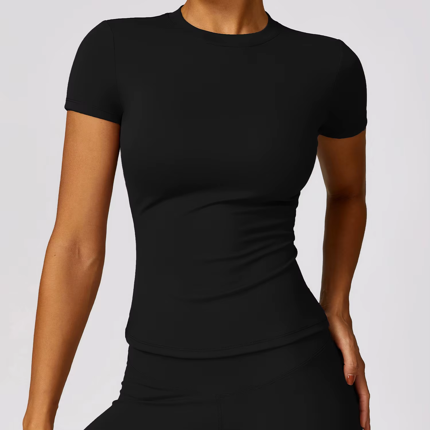 NCLAGEN femmes course sport t-shirt été à manches courtes col rond respirant extensible GYM Yoga min