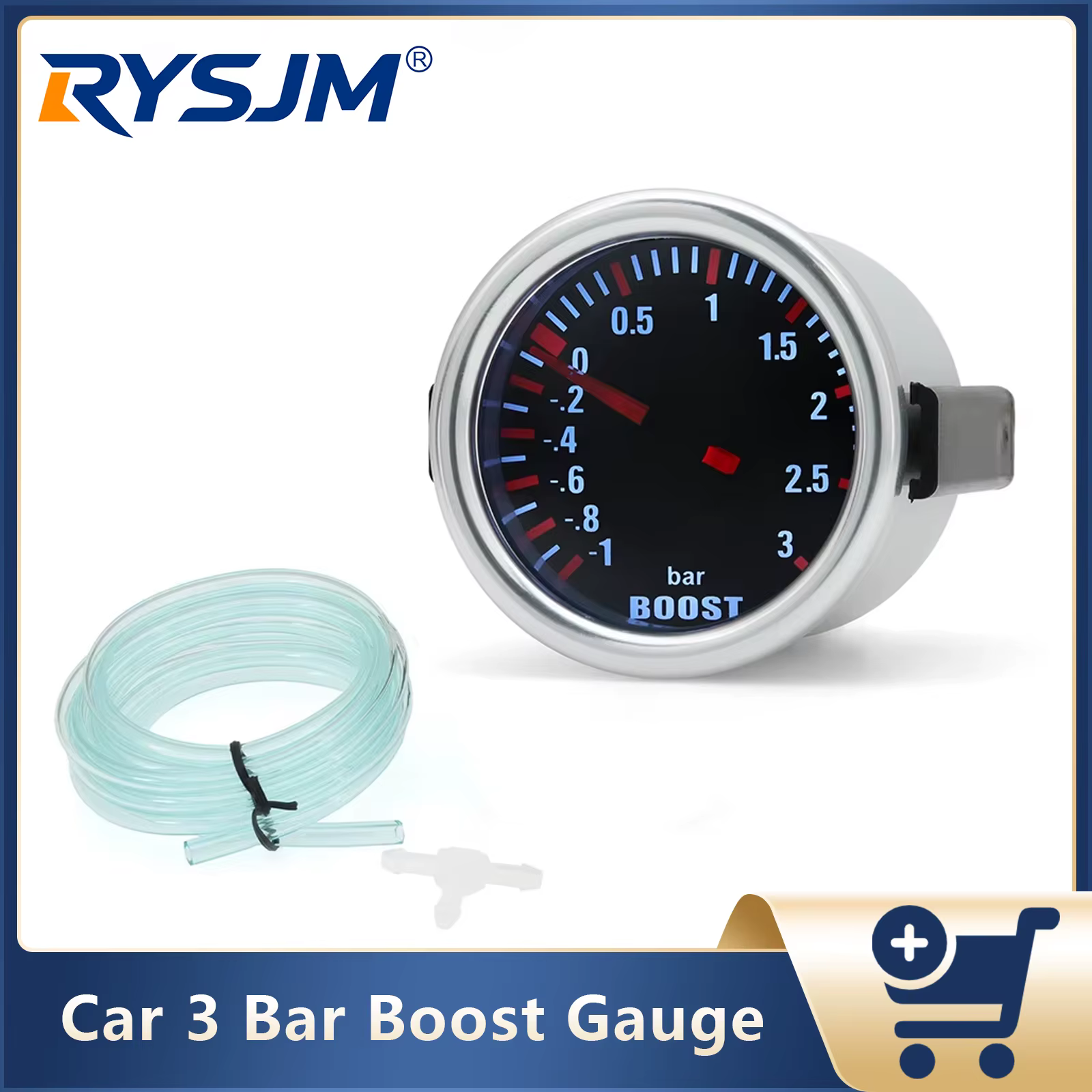 Jauge de pression turbo 3 bars 2,52 mm pour voiture, avec indicateur lumineux LED, pour moteur 12V, 