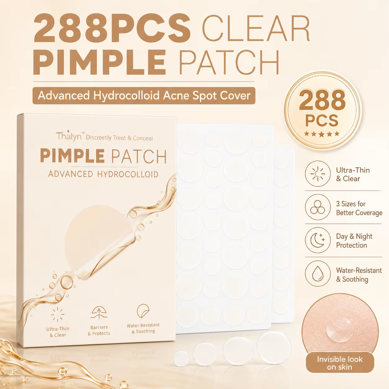 288 Patchs Anti-Acné à l'Acide Salicylique, Autocollants Hydrocolloïdes Blancs pour Boutons, Couvre-