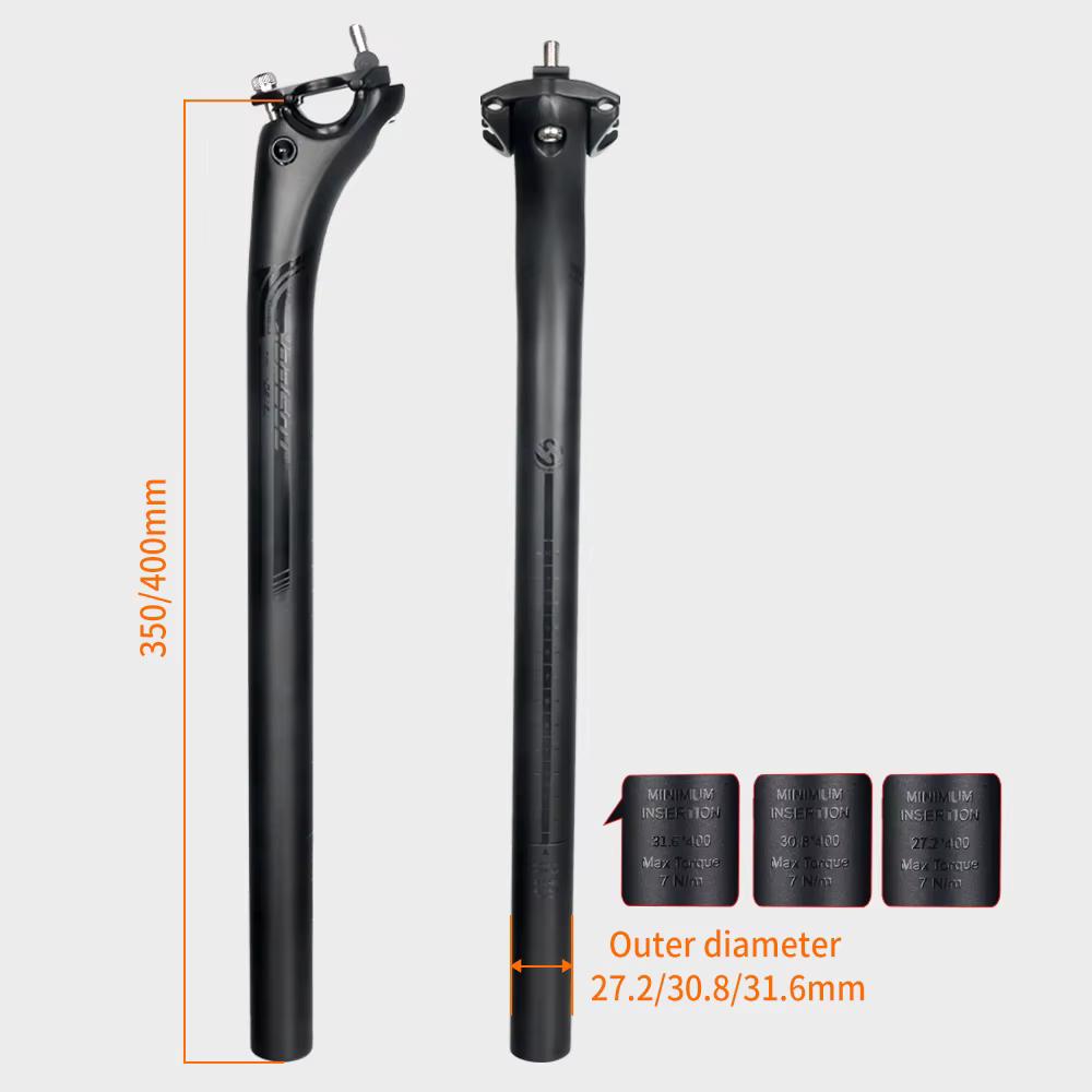 TOSEEK tige de selle en carbone 27.2 31.6mm longueur 400mm noir mat vtt tige de selle de vélo de rou