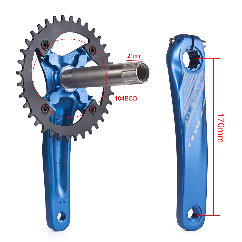 BOLANY VTT pédalier 170MM 104BCD pédalier manivelle creuse en alliage d'aluminium vtt vélo manivelle