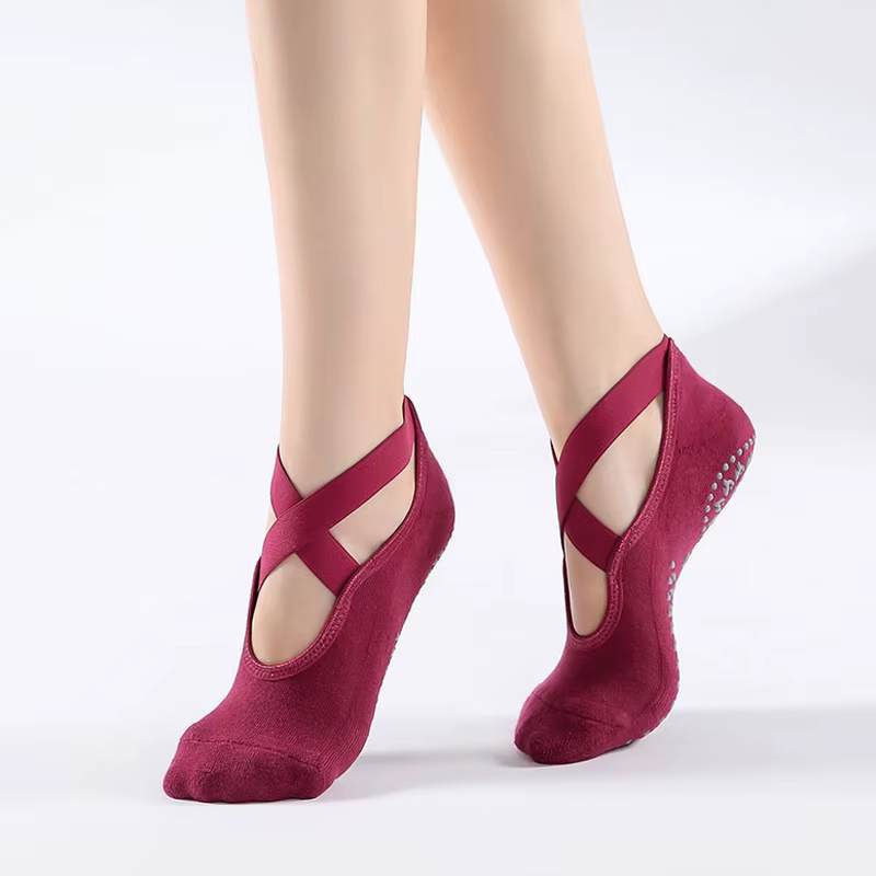 Chaussettes de Yoga antidérapantes avec pansement en coton, dos nu, Pilates, pour femmes, Fitness, B