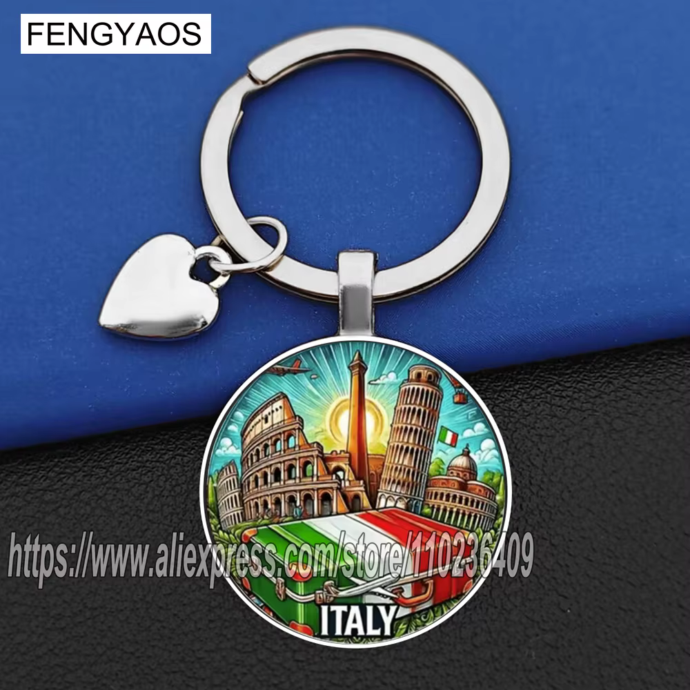 Porte-clés de voyage italien, tour pendante du colisée de Rome et du Pisa, porte-clés drapeau italie