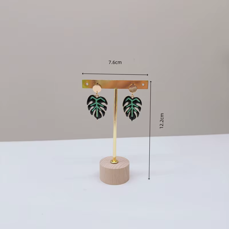 Présentoir de boucles d'oreilles en métal, support à bijoux avec Base ronde en bois, supports suspen