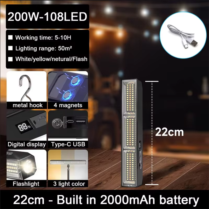 Barre lumineuse LED magnétique haute puissance, nouveauté 2026, lampe de travail Portable, Rechargea