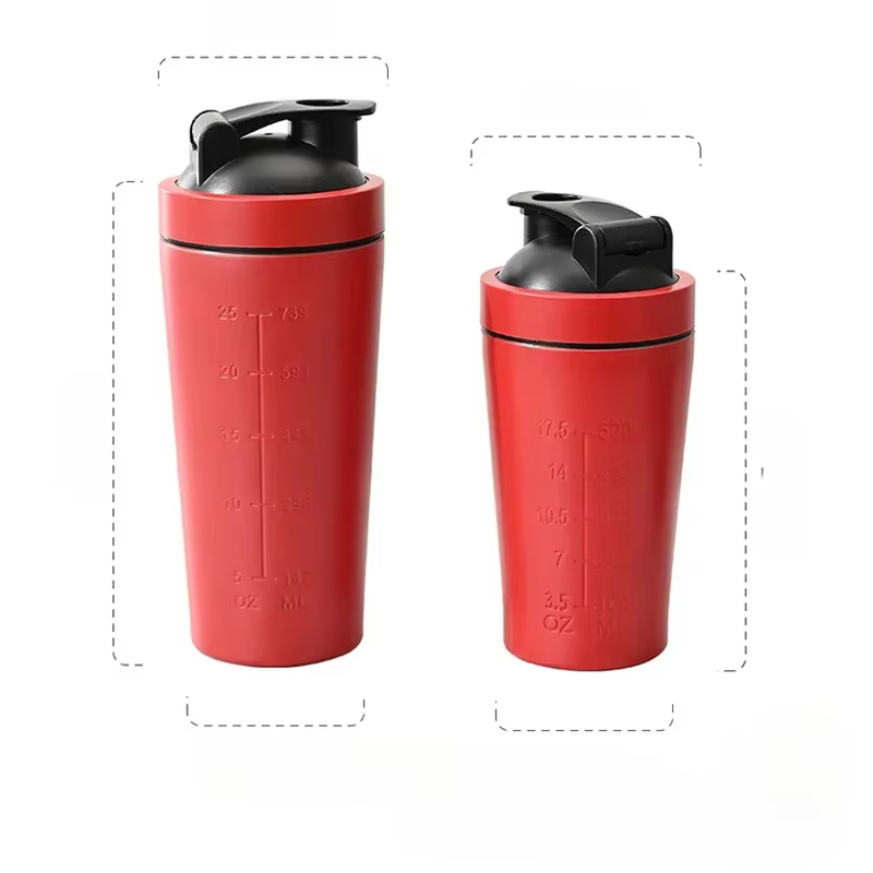 Bouteille Shaker de poudre de protéines en acier inoxydable, avec boule en acier et échelle, anti-fu