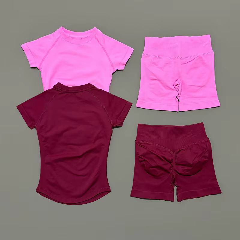 Ensemble de sport 2 pièces pour femme, haut de yoga à manches courtes en tricot sans couture, ensemb