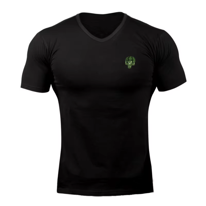 T-shirt de sport pour homme, coupe ajustée, col en V, manches courtes, en coton respirant, pour la c