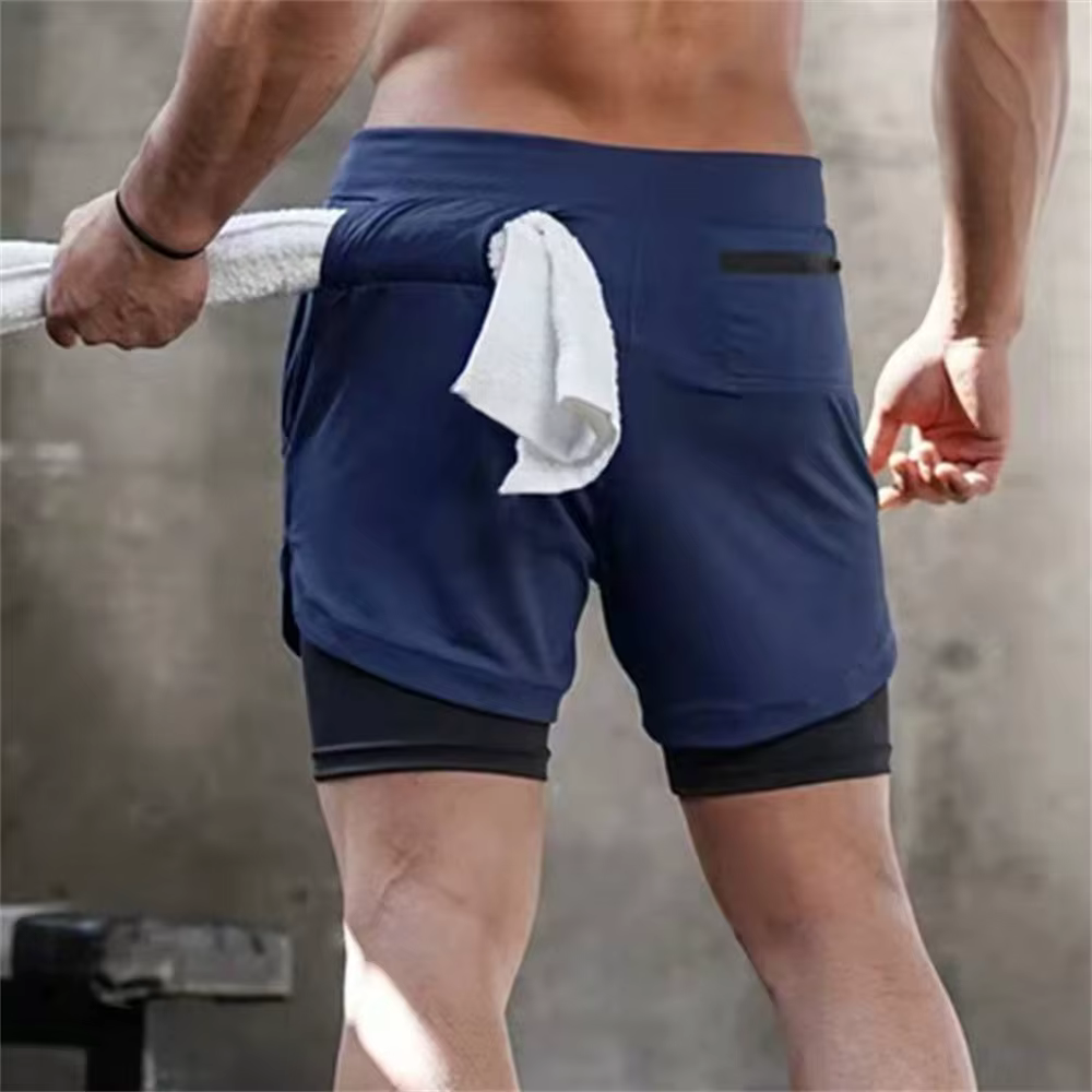 Short de sport pour hommes, Jogging, course à pied, respirant, exercice de Fitness, chemise Double c