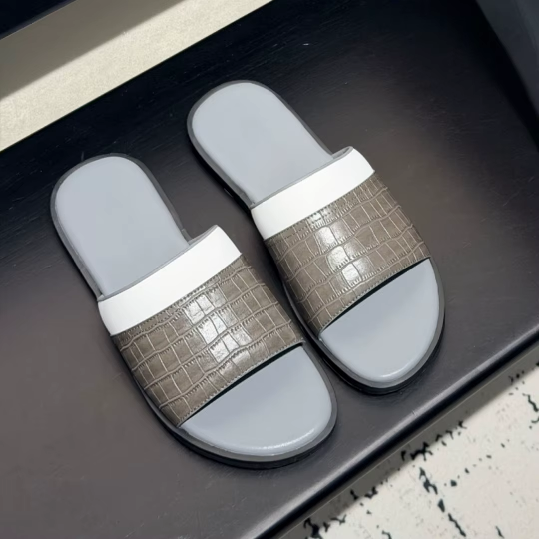 Sandales en cuir de vachette faites à la main, chaussures de luxe pour hommes, tongs de plage tendan