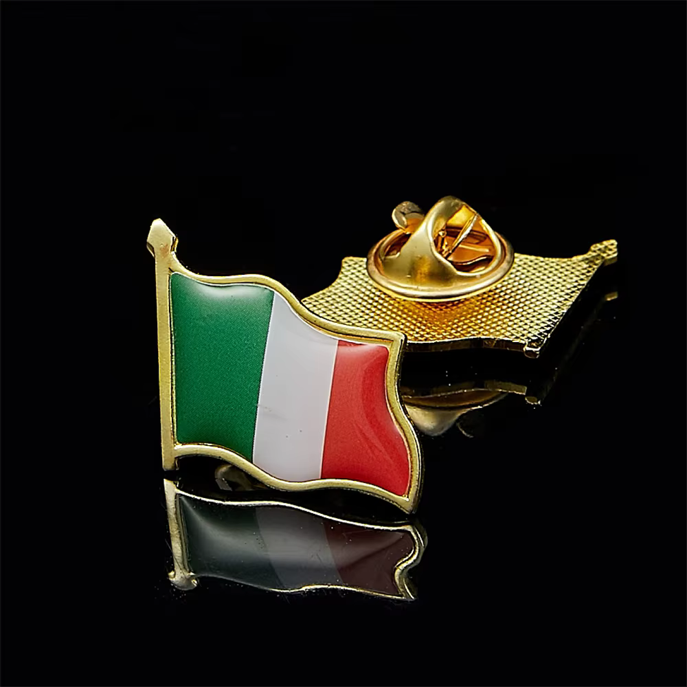 Broche drapeau 3D vague d'italie, Badge doré pour sac, drapeaux italiens, vêtements/sac, broche à re