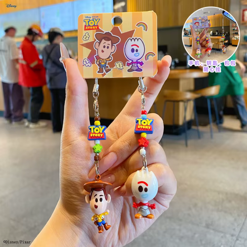 Pendentif authentique de la série Toy Story de Disney, porte-clés miniature en perles de dessin anim