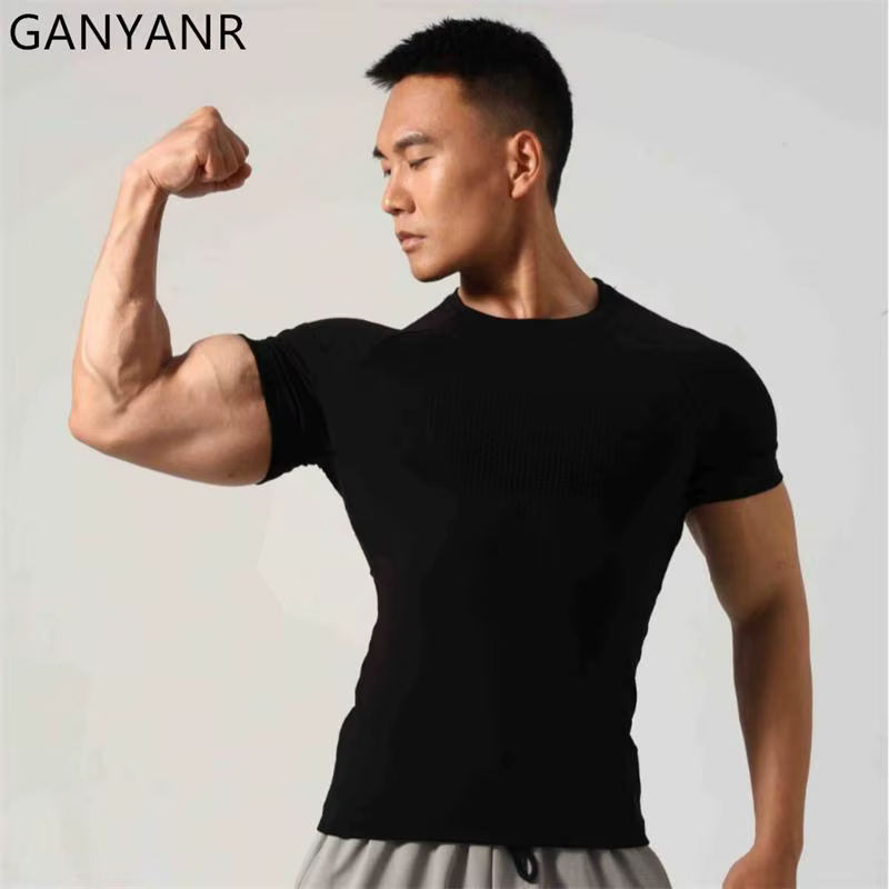 GANYANR hommes course T-shirt vêtements de sport à manches courtes vêtements de sport musculation Co