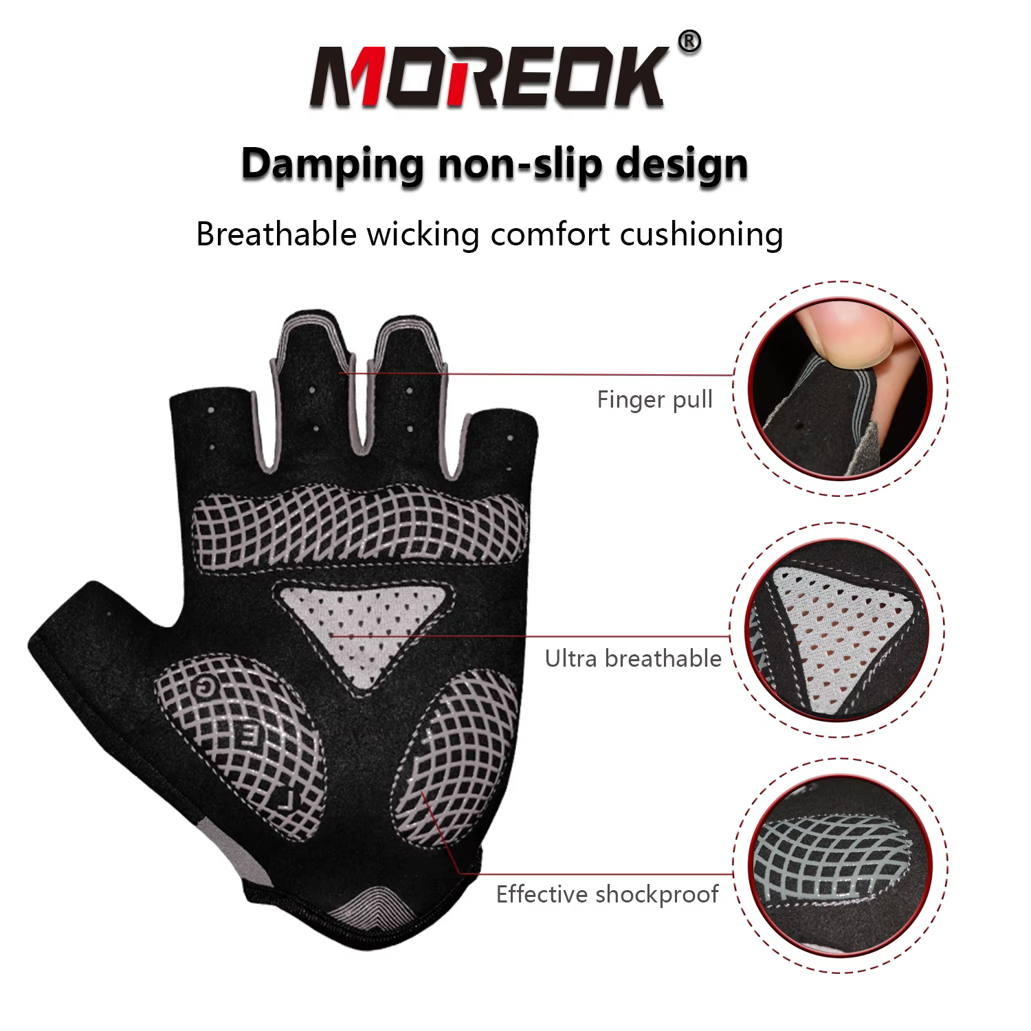 Gants de cyclisme MOREOK, gants de vélo demi-doigts avec coussinets en silicone de 5 mm, gants de vé