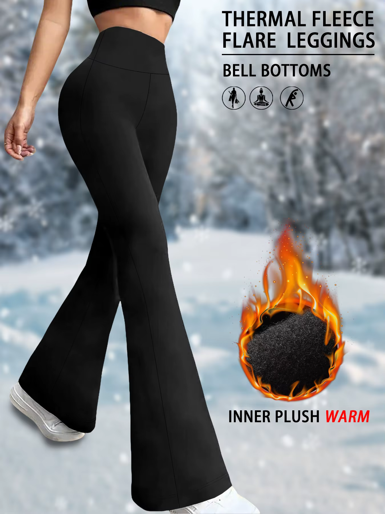 Leggings évasés en polaire taille haute pour femme – Pantalon bootcut super doux avec contrôle du ve