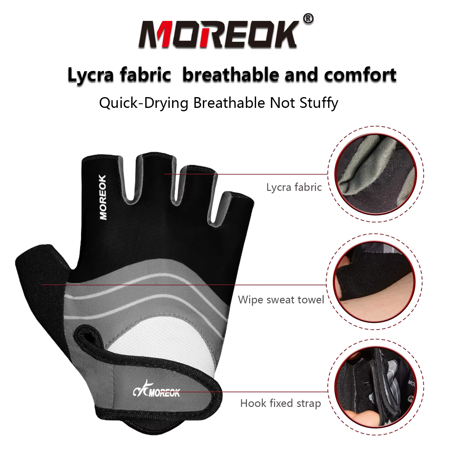 Gants de cyclisme MOREOK, gants de vélo demi-doigts avec coussinets en silicone de 5 mm, gants de vé