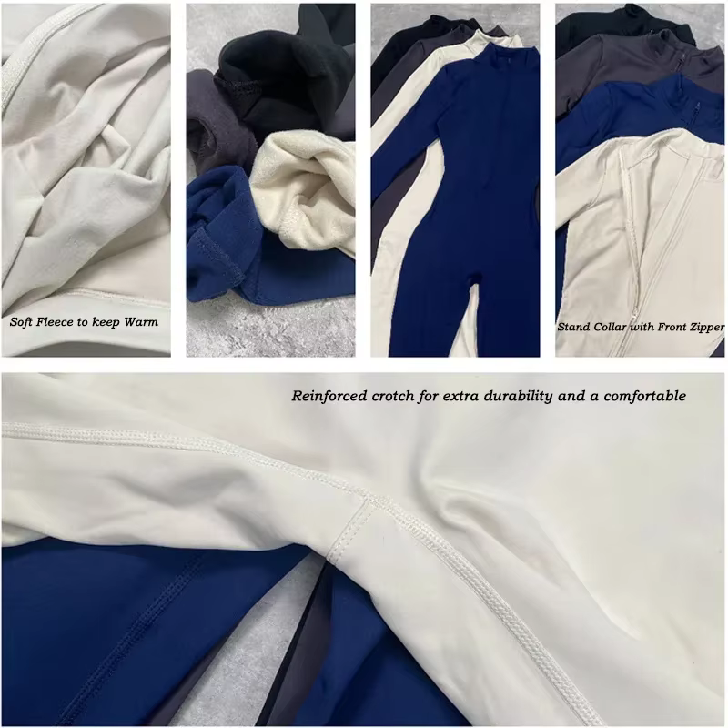 Combinaison de sport pour femme VITALINOVO, doublée polaire, à manches longues, zippée, pour yoga, c
