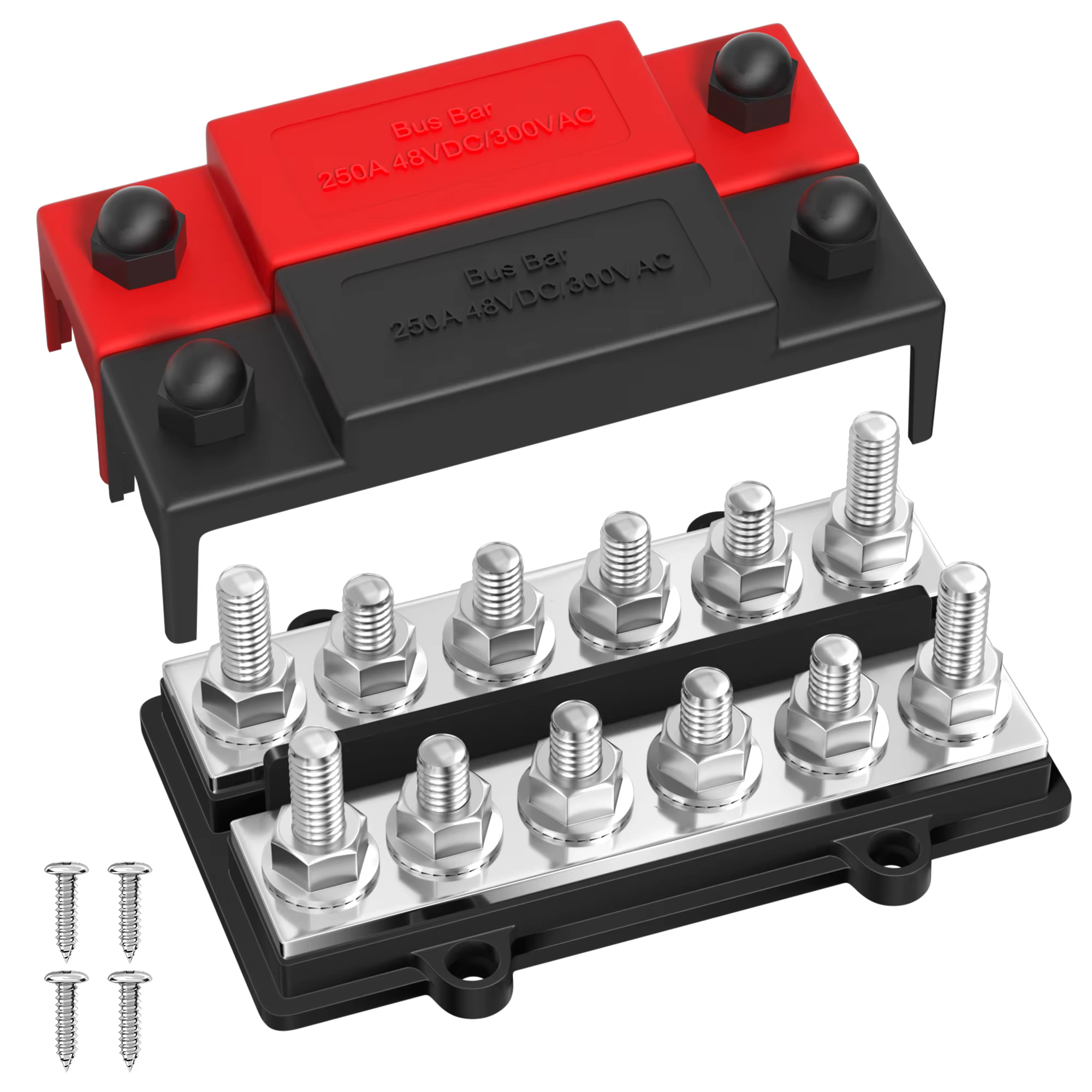 Barre omnibus double 250A 12V, bloc de Distribution d'énergie à double rangée, goujons de Terminal 1