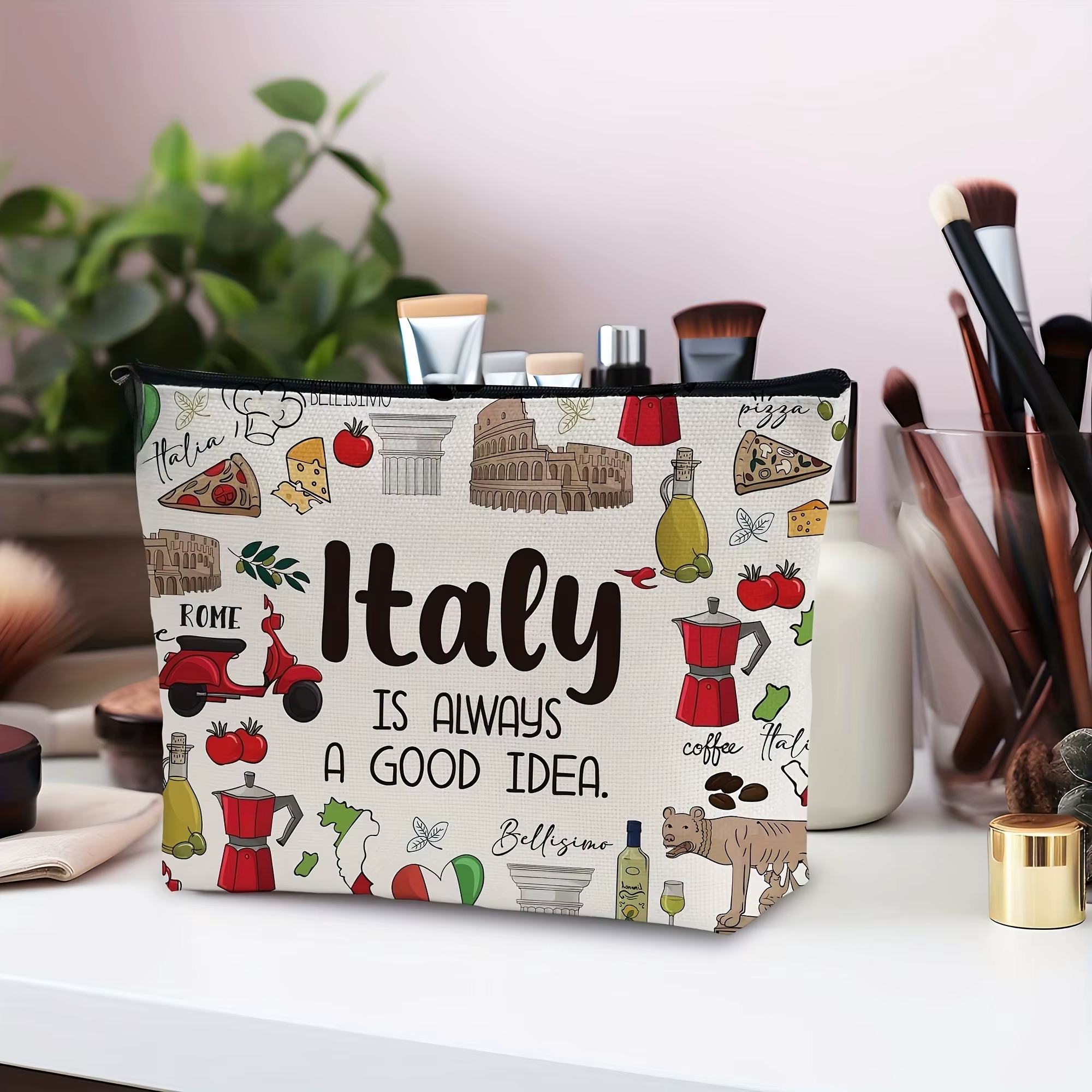 Trousse de maquillage de grande capacité "Italie appelle, je dois pas", pochette à cosmétiques de co