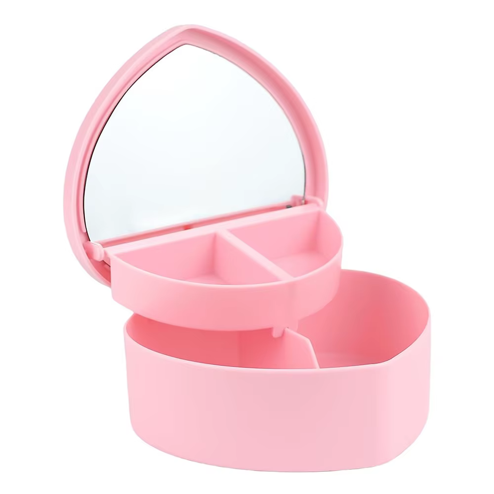 Boîte d'accessoires pour cheveux, rangement de bijoux avec miroir, pinces à cheveux roses, organisat