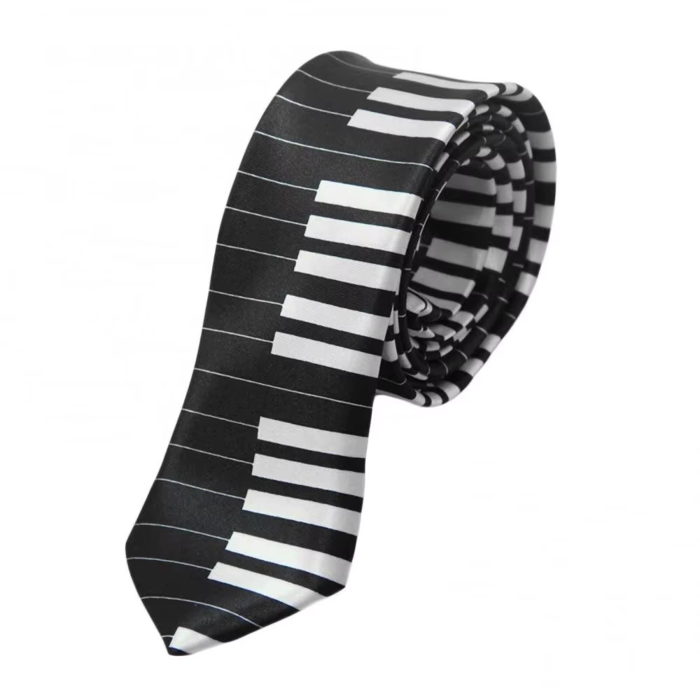 Accessoire de cravate pour hommes, classique, slim, noir et blanc, touches de Piano, mince et étroit