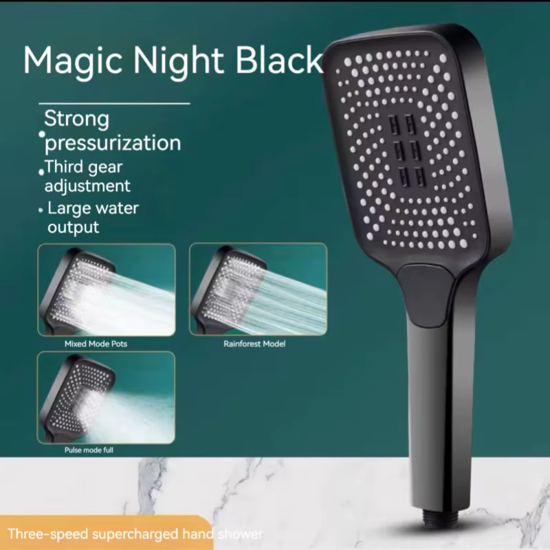 Pommeau de douche réglable noir avec 3 Modes, pommeau de douche à grand débit, haute pression, écono