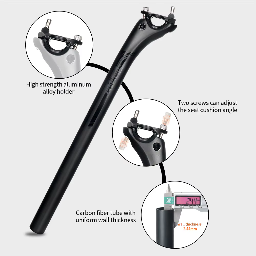 TOSEEK tige de selle en carbone 27.2 31.6mm longueur 400mm noir mat vtt tige de selle de vélo de rou