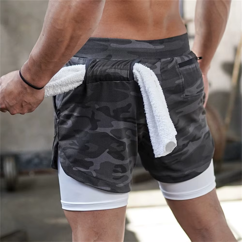 Short de sport pour hommes, Jogging, course à pied, respirant, exercice de Fitness, chemise Double c