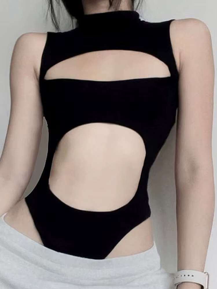 Gilet sans manches ajouré pour femme, combinaison Sexy, vêtements de rue, style gothique, dos nu