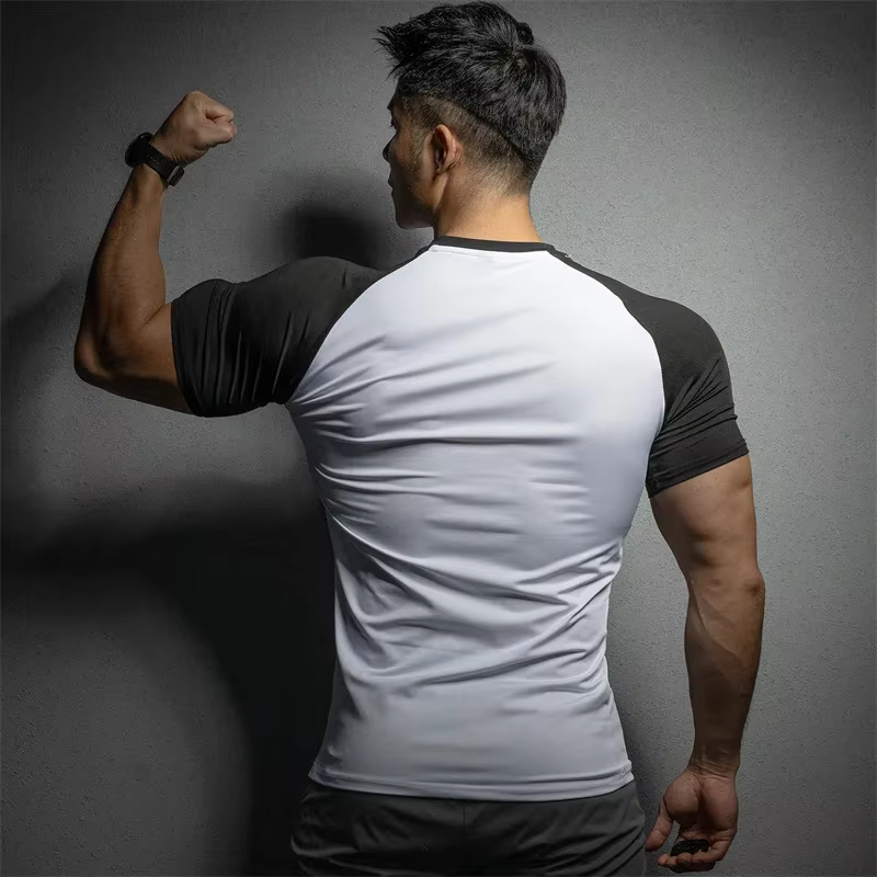 T-shirt de sport à manches courtes pour hommes, élastique, séchage rapide, couleur pure, loisirs, co