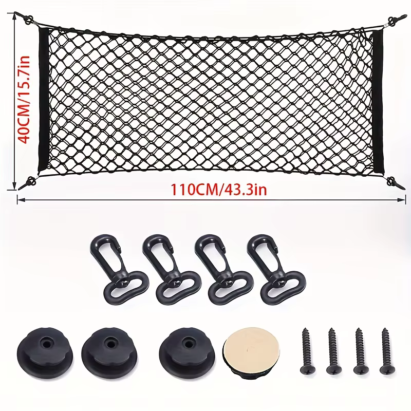 Filet de rangement pour coffre avec crochet extensible et matériau en nylon pour une durabilité accr