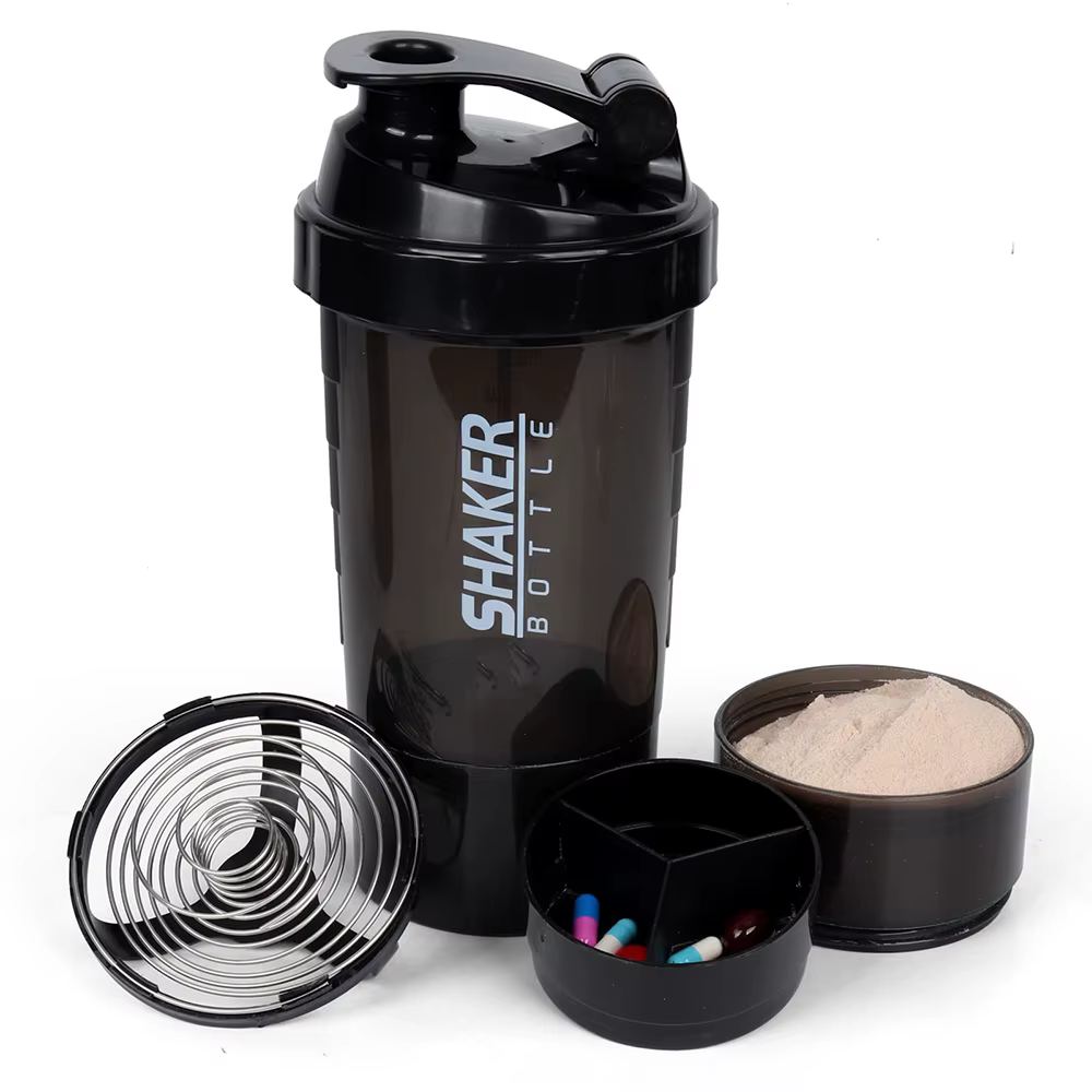 3 couches Shaker bouteille de protéines poudre Shake Cup bouteille d'eau tasse de mélange en plastiq