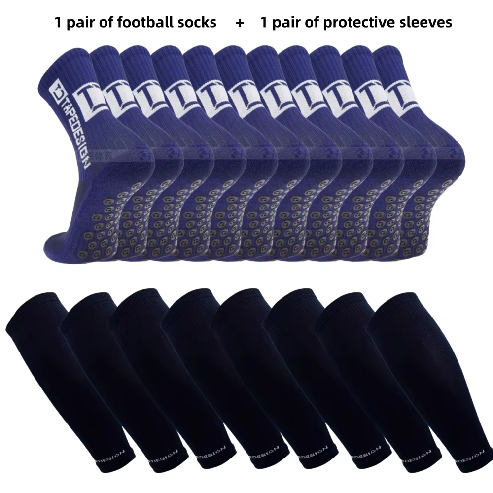 1 paire de chaussettes de football + 1 paire de manchons de protection chaussettes de football pour 