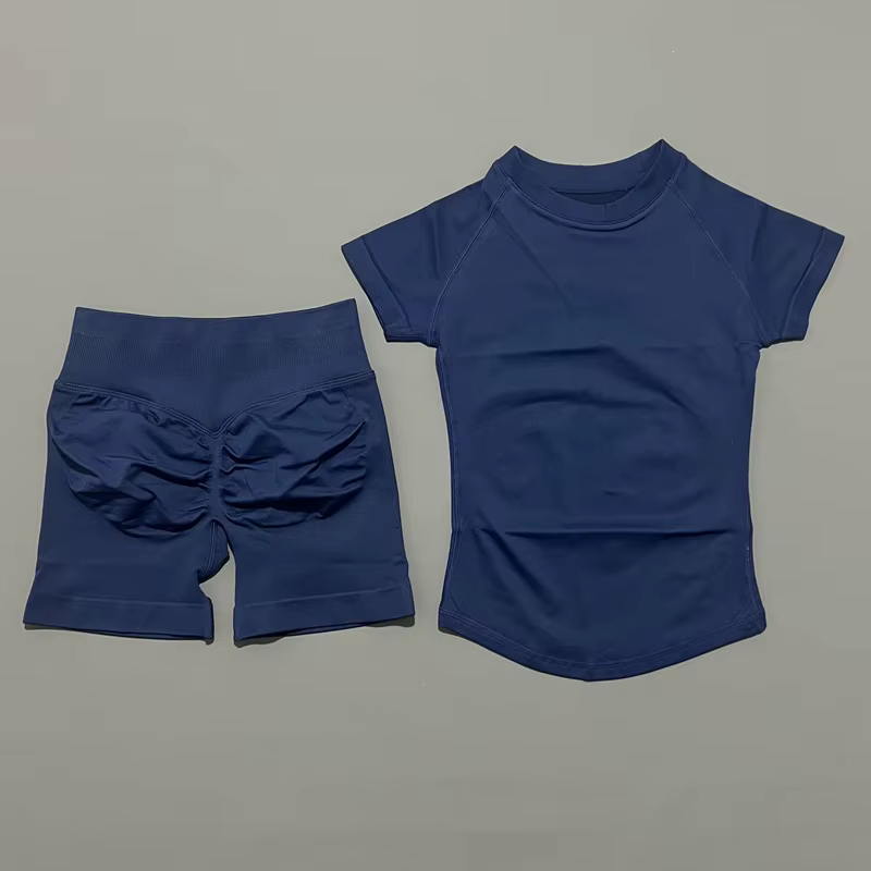 Ensemble de sport et yoga 2 pièces pour femme, taille basse, short à effet galbant, manches courtes,