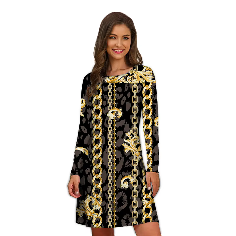 Robes élégantes à imprimé léopard pour femmes, manches longues, vêtements surdimensionnés, mode vint