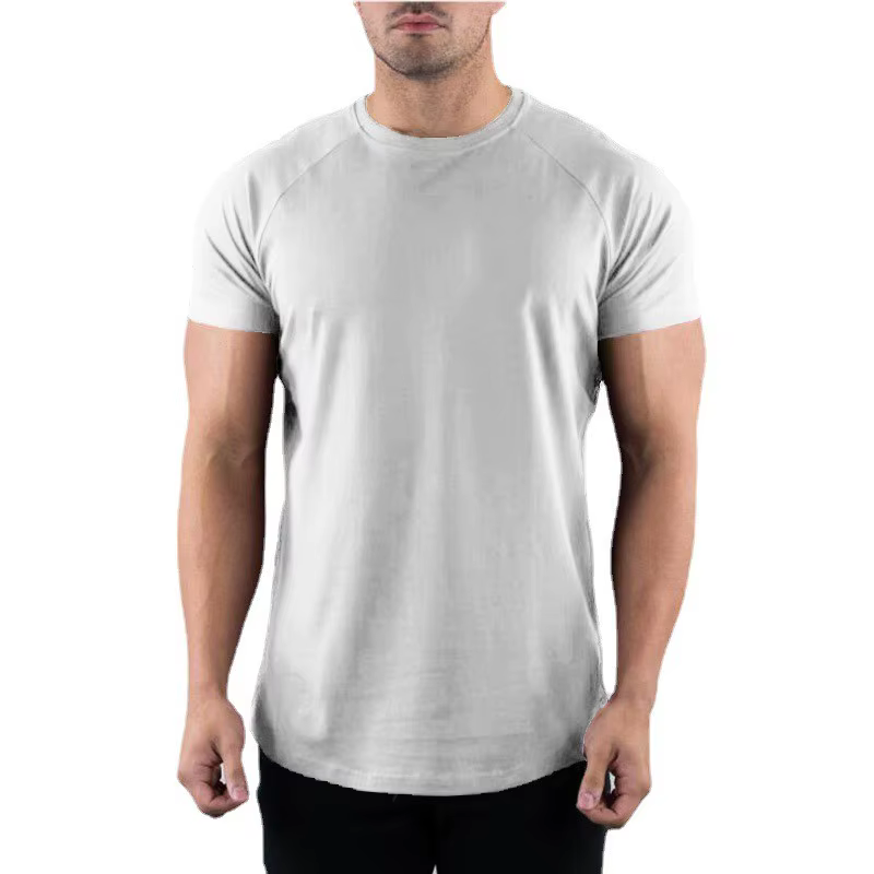 Hommes été Fitness plaine Gym T-shirt vêtements col rond à manches courtes T-shirt coton coupe ajust