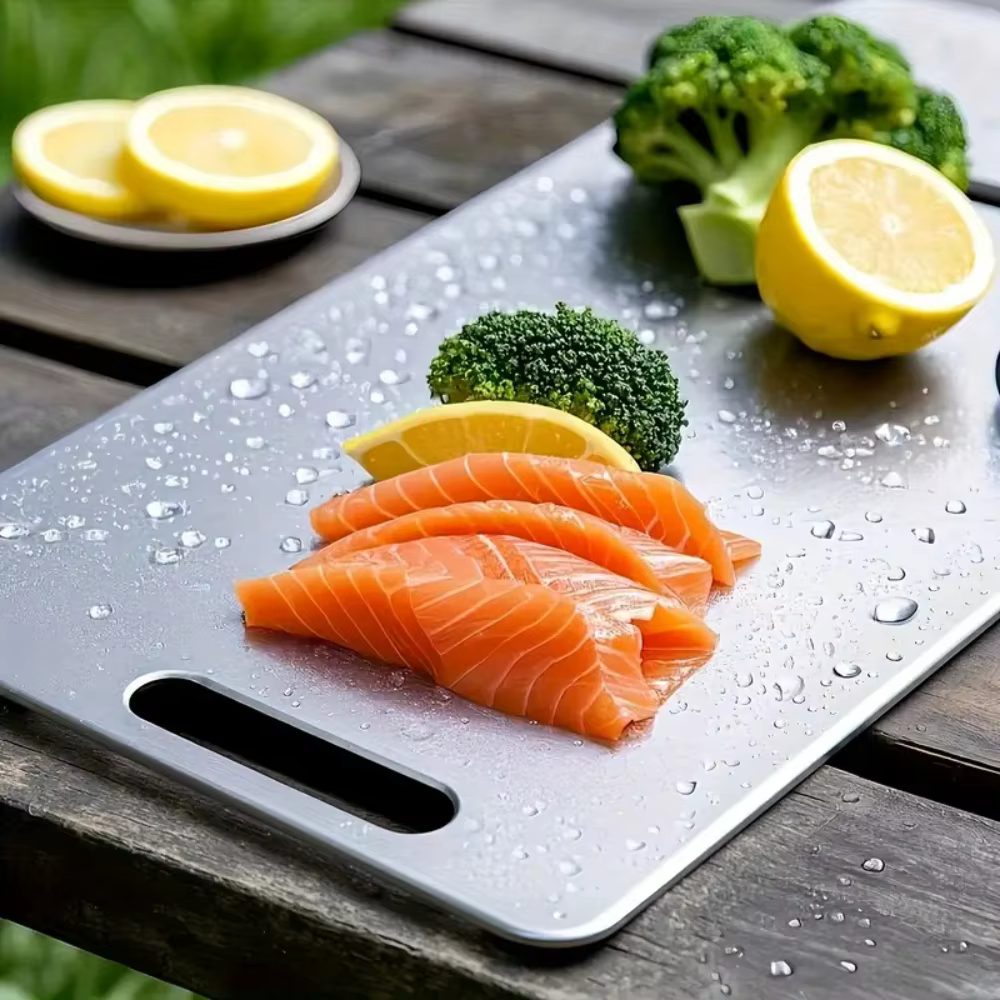 Planche à découper en titane, planche à découper de cuisine, planche à découper double face en titane de qualité alimentaire, utilisée pour couper la viande, les fruits et