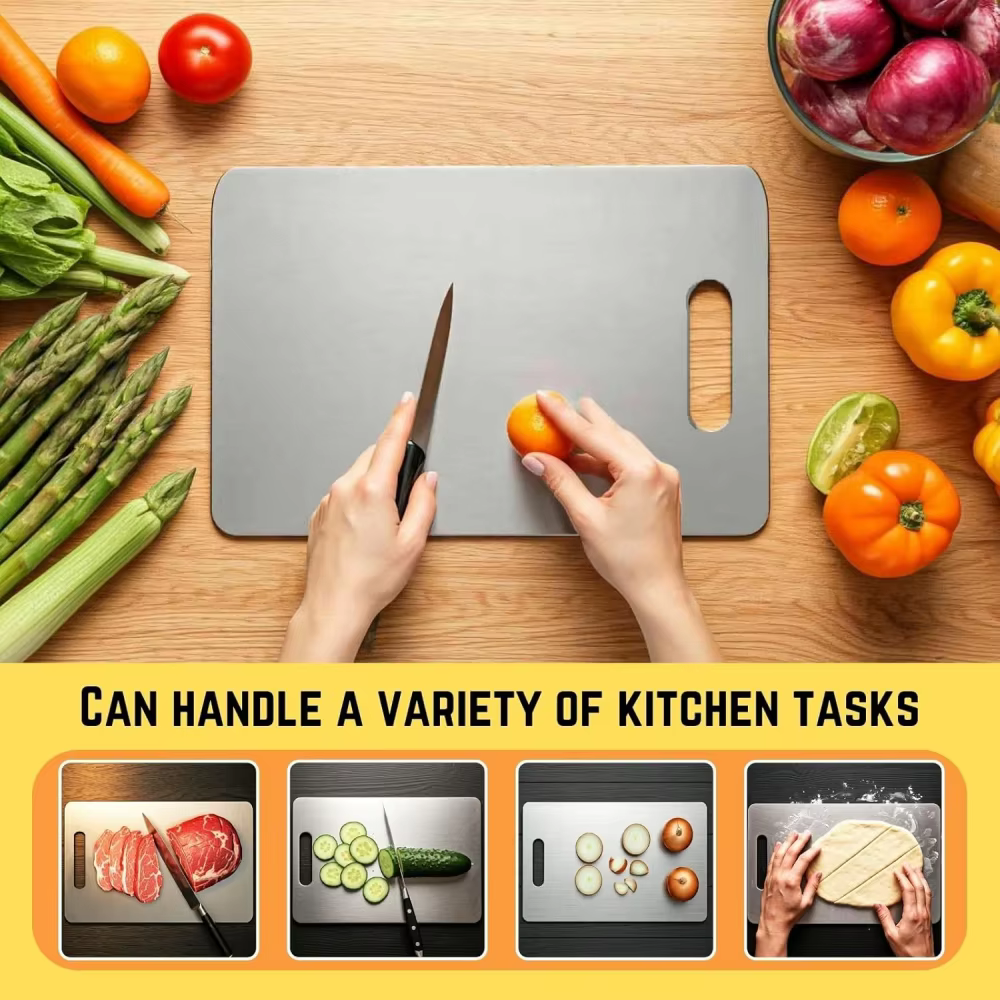 Planche à découper en titane, planche à découper de cuisine, planche à découper double face en titane de qualité alimentaire, utilisée pour couper la viande, les fruits et