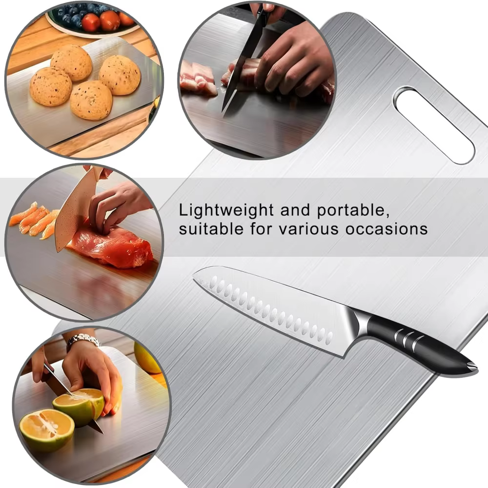 Planche à découper en titane, planche à découper de cuisine, planche à découper double face en titane de qualité alimentaire, utilisée pour couper la viande, les fruits et