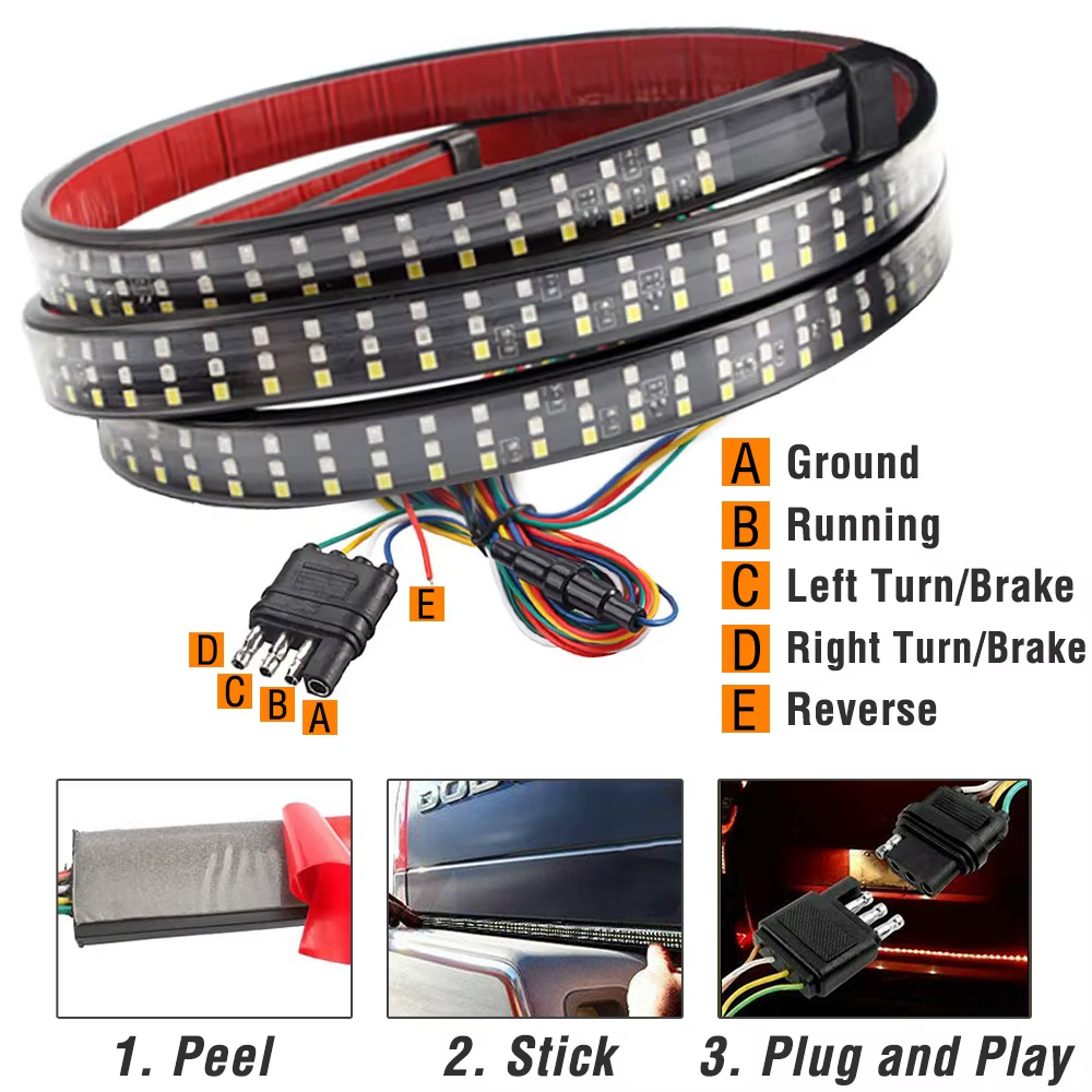 Barre lumineuse pour hayon de camion, bande LED de 60 pouces pour pick-up, remorque SUV, fonction complète, frein, clignotant inversé, feu arrière étanche