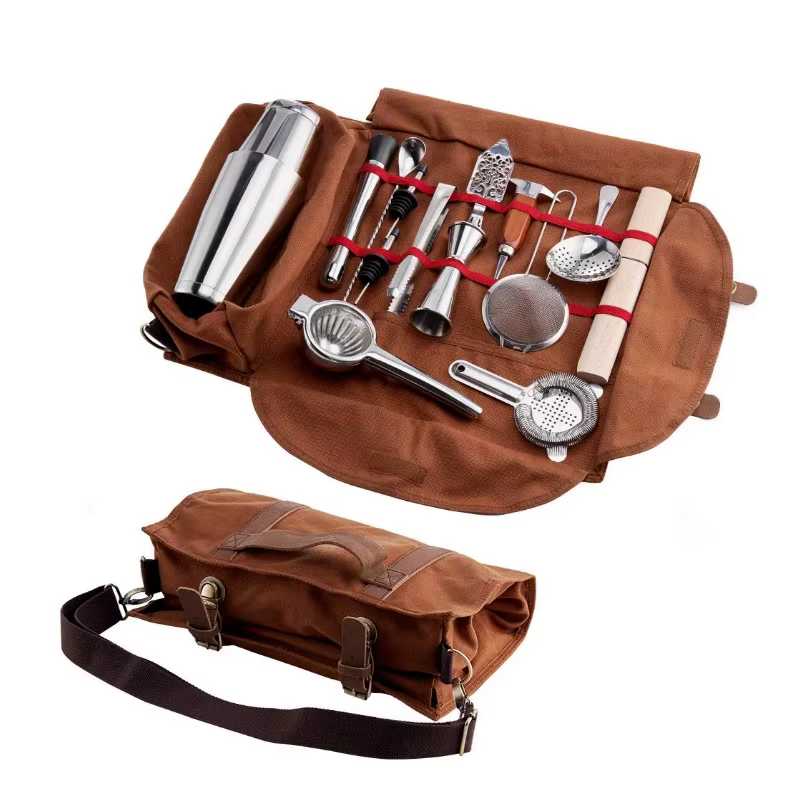 Grand sac de transport pour barman, sac à outils créatif en toile pour barman, sac de rangement pour outils de bar et shaker à cocktails (sac seul)