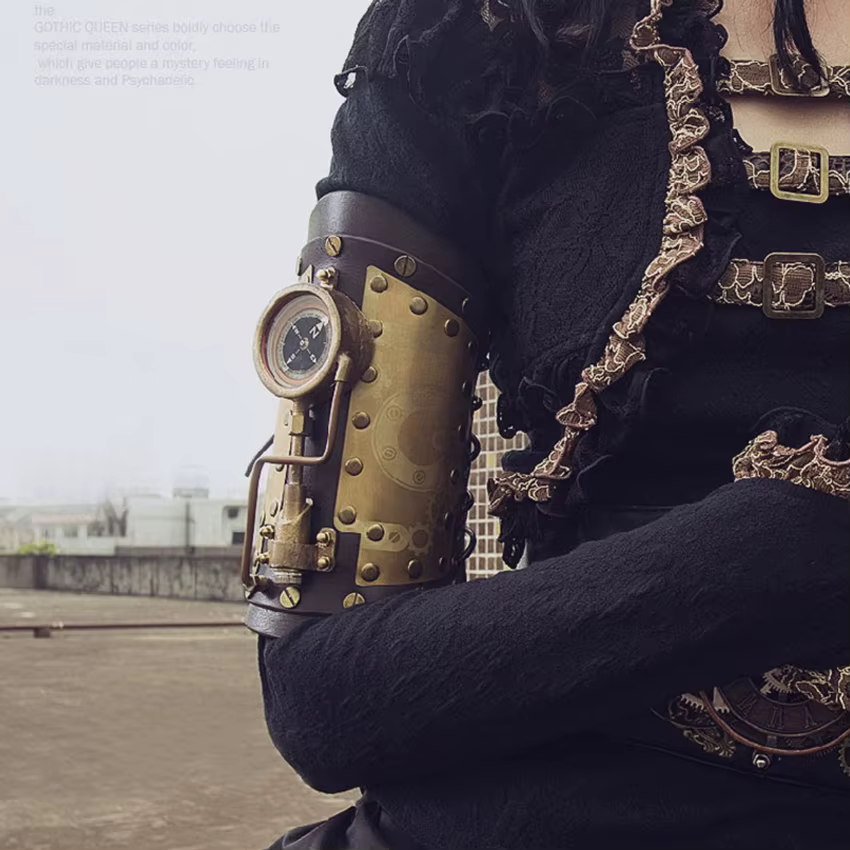 Manchon de bras Steampunk, accessoires de Cosplay Anime, équipement d'armure, boussole mécanique, accessoires en métal et cuir, Costumes pour femmes, jeu de rôle