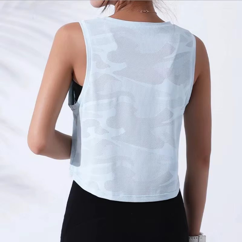 Femmes Camouflage course gilet Fitness haut court sans manches maille Yoga chemises respirant entraînement débardeurs