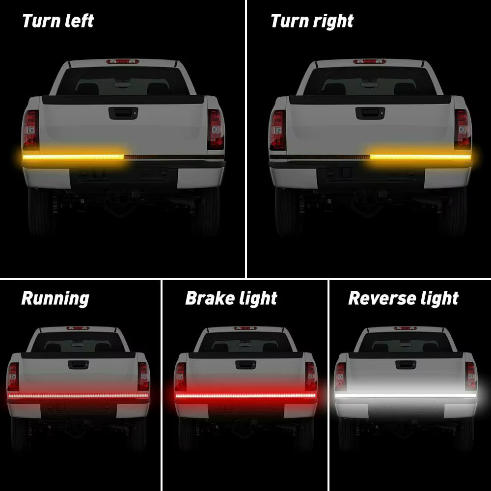 Barre lumineuse pour hayon de camion, bande LED de 60 pouces pour pick-up, remorque SUV, fonction complète, frein, clignotant inversé, feu arrière étanche